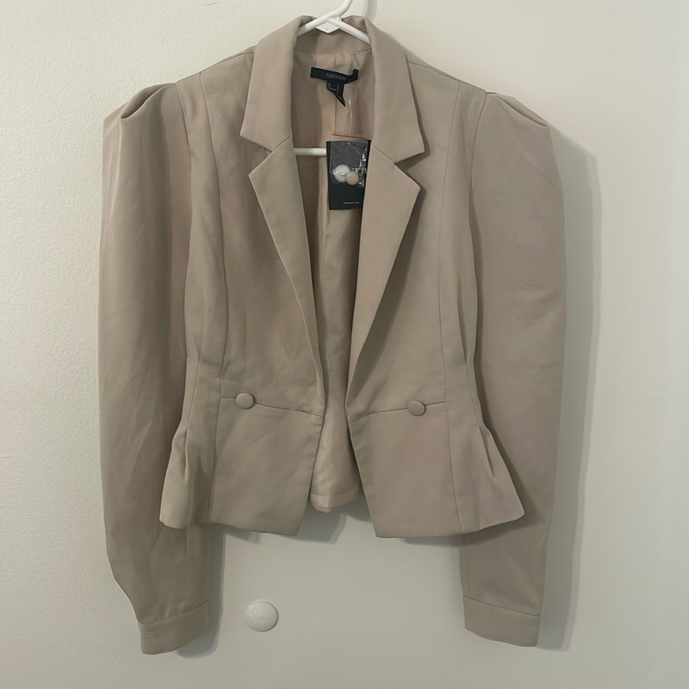 Forever 21 Tan Tailored Blazer Cropped Jacket